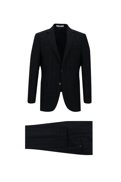 Koyu Lacivert 6 Drop Regular Fit Standart Kesim Ekose Takım Elbise