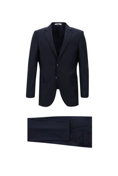 Koyu Lacivert Regular Fit Ekose Takım Elbise
