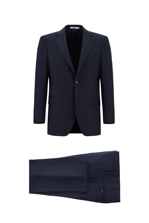 Koyu Lacivert 6 Drop Regular Fit Standart Kesim Kareli Takım Elbise