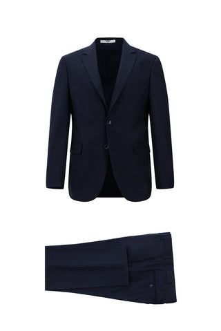  Koyu Lacivert Slim Fit Dar Kesim Desenli Takım Elbise