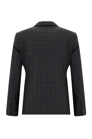  Koyu Füme Slim Fit Dar Kesim Ekose Takım Elbise