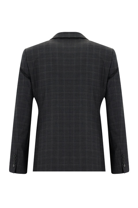 Koyu Füme 7 Drop Slim Fit Dar Kesim Ekose Takım Elbise