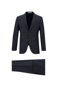 Mid-Navy Long Sleeve Regular Fit Plaid Cotton Shirt