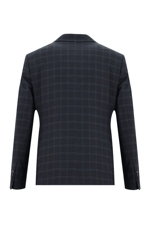 Açık Lacivert 7 Drop Slim Fit Dar Kesim Ekose Takım Elbise