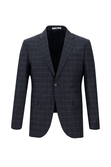 Orta Lacivert Slim Fit Dar Kesim Ekose Takım Elbise