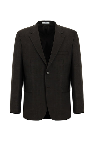 Koyu Kahve Relaxed Fit Rahat Kesim Klasik Ekose Takım Elbise