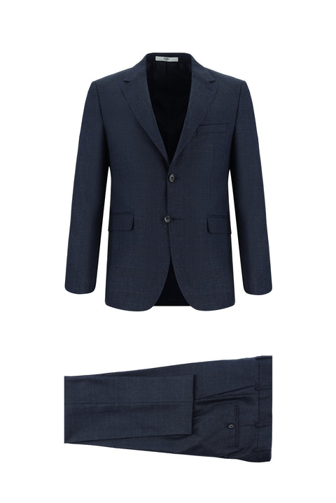 Koyu Lacivert 6 Drop Regular Fit Standart Kesim Ekose Takım Elbise
