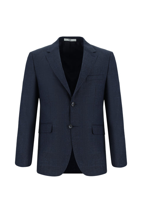 Koyu Lacivert 7 Drop Slim Fit Dar Kesim Ekose Takım Elbise