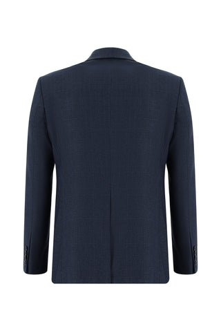  Koyu Lacivert Slim Fit Dar Kesim Klasik Ekose Takım Elbise