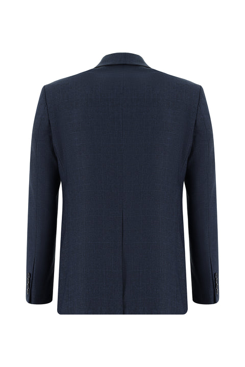 Koyu Lacivert 7 Drop Slim Fit Dar Kesim Ekose Takım Elbise