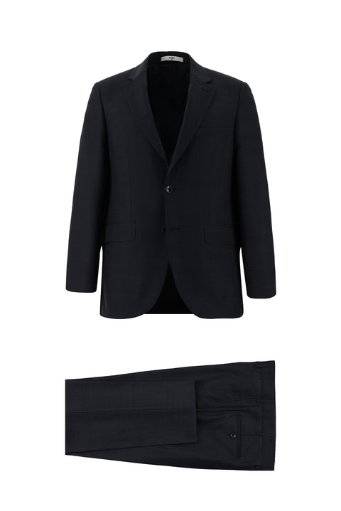 Koyu Lacivert 4 Drop Relaxed Fit Rahat Kesim Ekose Takım Elbise