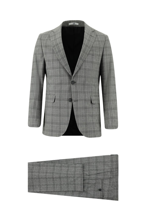 Medium Grey 6 Drop Regular Fit Standard Cut Plaid Suit