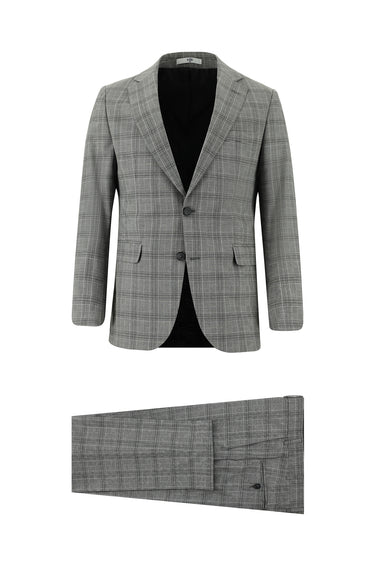 Orta Gri Regular Fit Klasik Ekose Takım Elbise