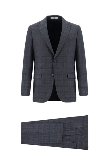 Açık Lacivert 4 Drop Relaxed Fit Rahat Kesim Ekose Takım Elbise