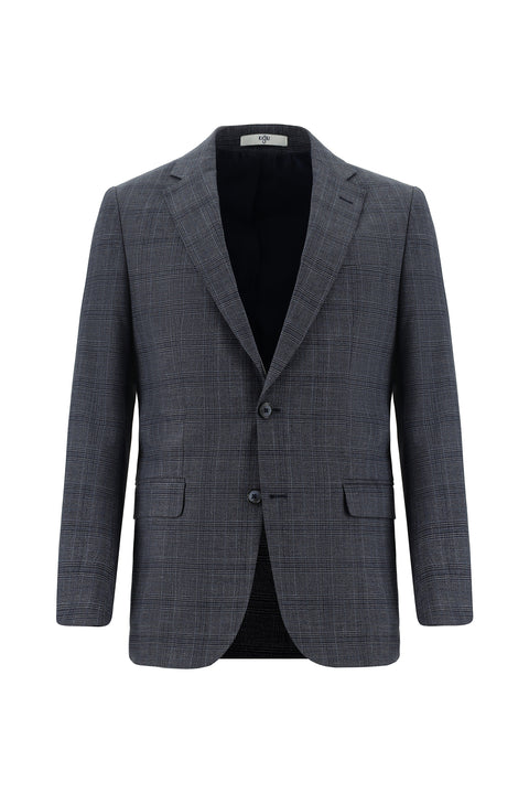 Açık Lacivert 4 Drop Relaxed Fit Rahat Kesim Ekose Takım Elbise