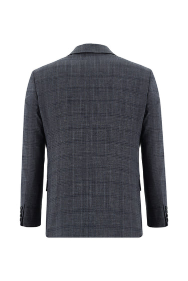  Açık Lacivert Regular Fit Klasik Ekose Takım Elbise