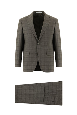  Orta Kahve 4 Drop Relaxed Fit Rahat Kesim Ekose Takım Elbise