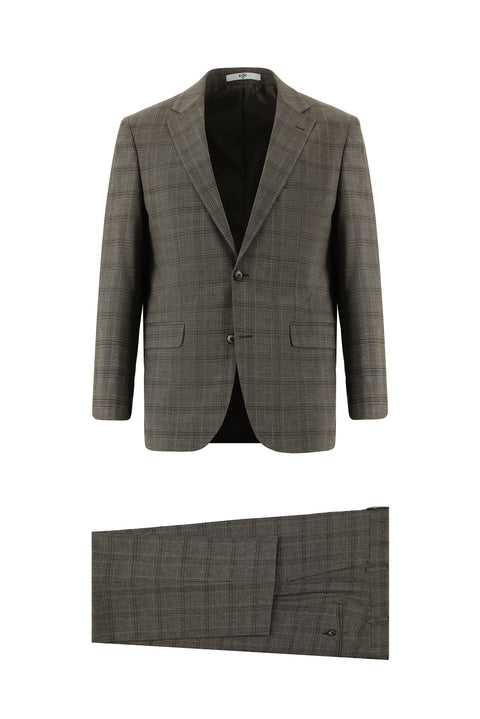 Orta Kahve 4 Drop Relaxed Fit Rahat Kesim Ekose Takım Elbise