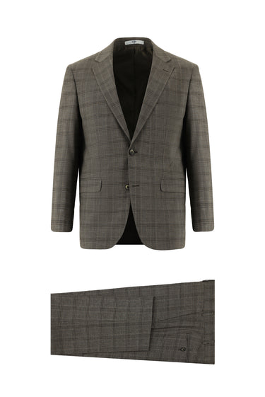 Orta Kahve 6 Drop Regular Fit Standart Kesim Ekose Takım Elbise