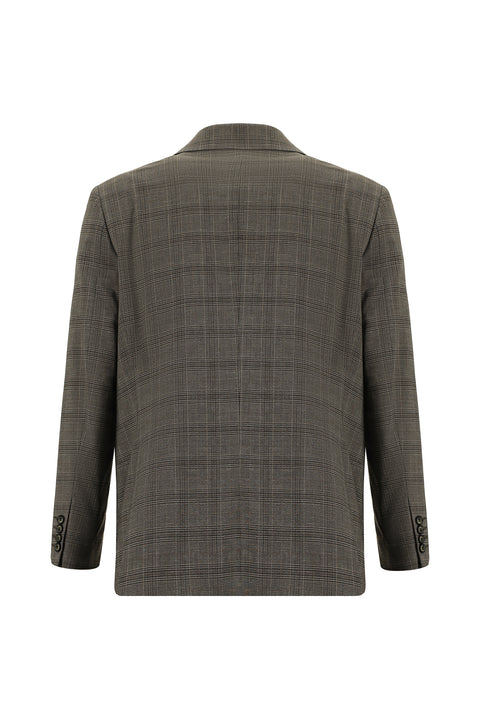 Orta Kahve 4 Drop Relaxed Fit Rahat Kesim Ekose Takım Elbise