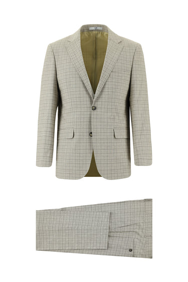 Açık Bej 6 Drop Regular Fit Standart Kesim Ekose Takım Elbise