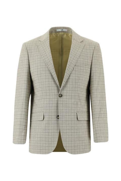 Açık Bej 4 Drop Relaxed Fit Rahat Kesim Ekose Takım Elbise