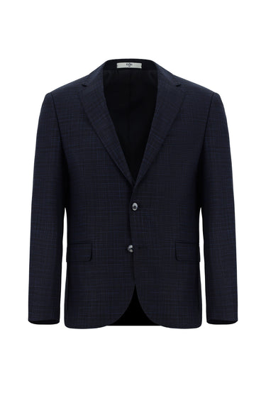  Koyu Lacivert Slim Fit Dar Kesim Klasik Ekose Takım Elbise