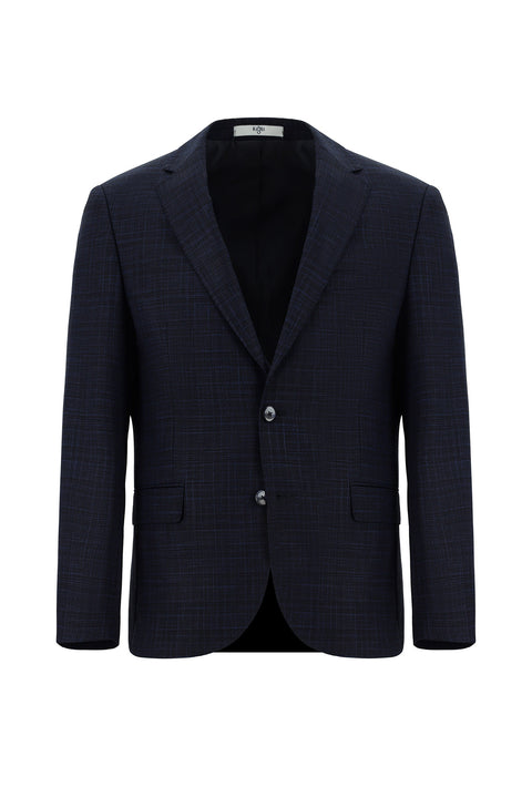 Koyu Lacivert 7 Drop Slim Fit Dar Kesim Ekose Takım Elbise