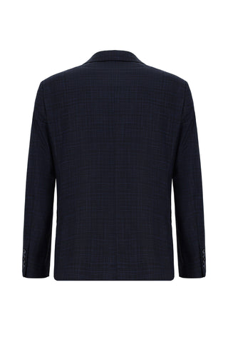  Koyu Lacivert Slim Fit Dar Kesim Klasik Ekose Takım Elbise