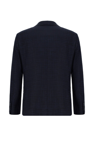  Koyu Lacivert Slim Fit Dar Kesim Klasik Ekose Takım Elbise