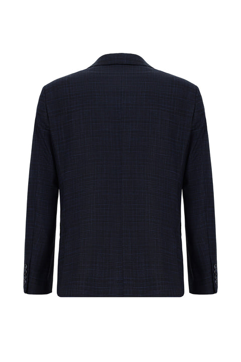 Koyu Lacivert 7 Drop Slim Fit Dar Kesim Ekose Takım Elbise