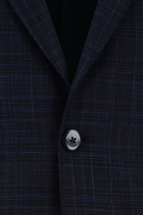 Koyu Lacivert 7 Drop Slim Fit Dar Kesim Ekose Takım Elbise