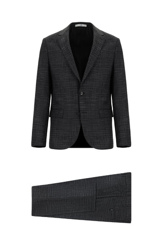  Koyu Antrasit Slim Fit Dar Kesim Klasik Ekose Takım Elbise