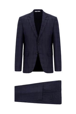  Koyu Lacivert Slim Fit Dar Kesim Klasik Ekose Takım Elbise