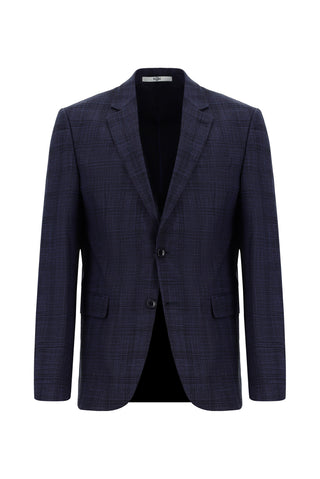  Koyu Lacivert Slim Fit Dar Kesim Klasik Ekose Takım Elbise