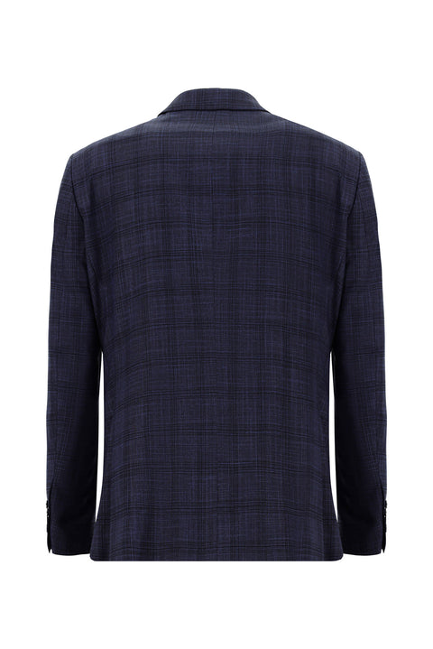 Koyu Lacivert 7 Drop Slim Fit Dar Kesim Ekose Takım Elbise