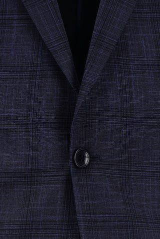  Koyu Lacivert Slim Fit Dar Kesim Klasik Ekose Takım Elbise