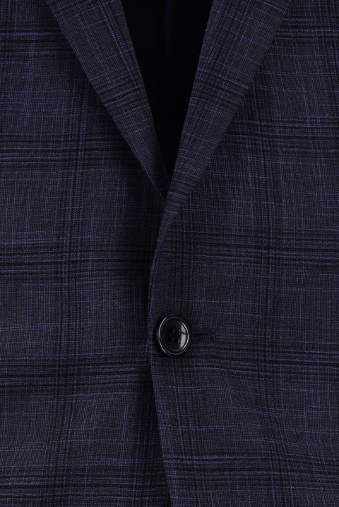 Koyu Lacivert 7 Drop Slim Fit Dar Kesim Ekose Takım Elbise