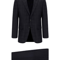 Koyu Antrasit Slim Fit Dar Kesim Klasik Ekose Takım Elbise
