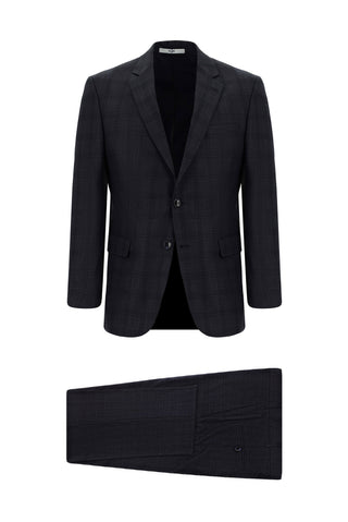  Koyu Antrasit Slim Fit Dar Kesim Klasik Ekose Takım Elbise