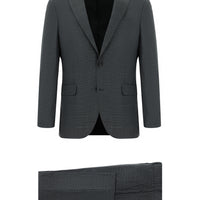 Koyu Antrasit Slim Fit Dar Kesim Klasik Ekose Takım Elbise