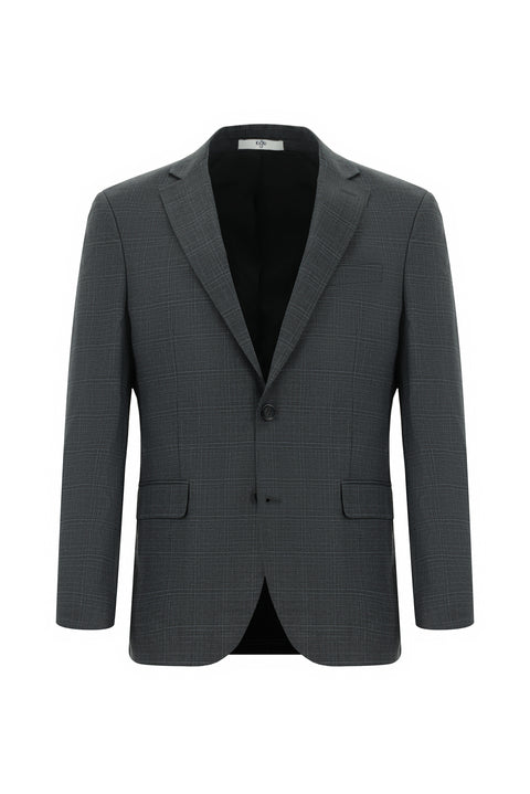 Koyu Antrasit 7 Drop Slim Fit Dar Kesim Ekose Takım Elbise