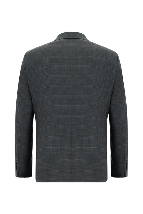 Koyu Antrasit 7 Drop Slim Fit Dar Kesim Ekose Takım Elbise