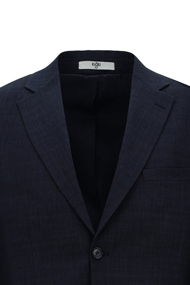  Koyu Lacivert 4 Drop Relaxed Fit Rahat Kesim Ekose Beli Lastikli Takım Elbise