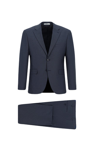  Koyu Lacivert Relaxed Fit Rahat Kesim Klasik Ekose Takım Elbise