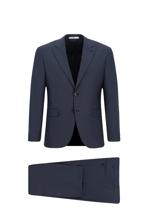 Koyu Lacivert 4 Drop Relaxed Fit Rahat Kesim Ekose Takım Elbise