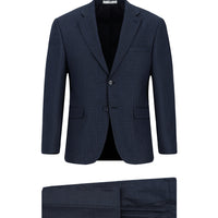 Koyu Lacivert Relaxed Fit Rahat Kesim Ekose Klasik Takım Elbise