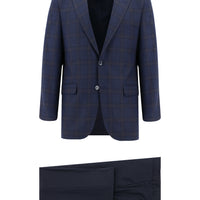 Koyu Lacivert 7 Drop Slim Fit Dar Kesim Ekose Kombinli Takım Elbise