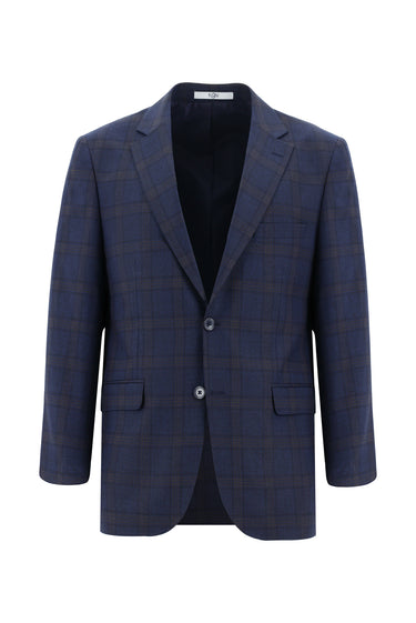  Koyu Lacivert Relaxed Fit Rahat Kesim Ekose Kombinli Takım Elbise
