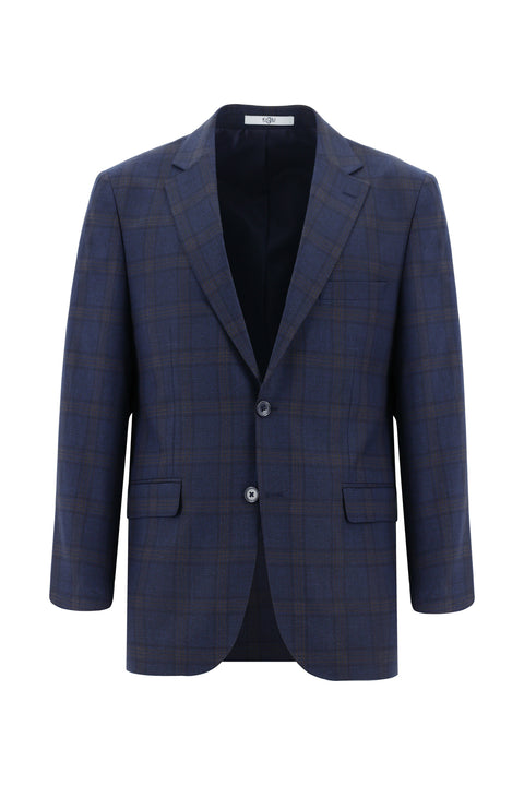 Koyu Lacivert 7 Drop Slim Fit Dar Kesim Ekose Kombinli Takım Elbise